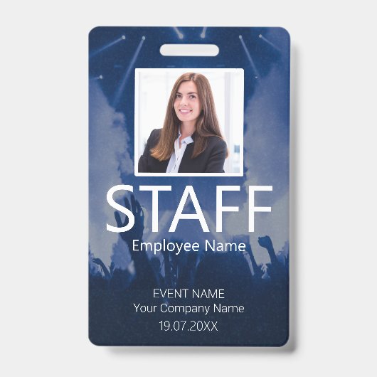 Aangepaste personeelsbarcode evenement blauwe badg badge (Voorzijde)