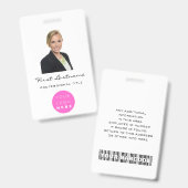Aangepaste personeelsfoto Bar Code Logo Naam Roze Badge (Voor- en achterkant)