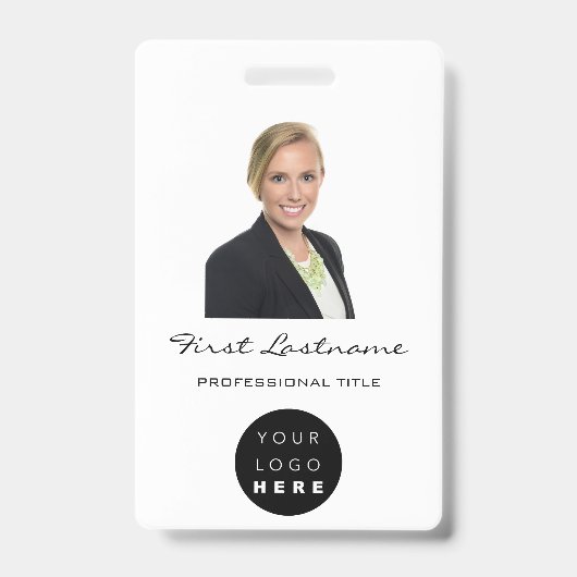 Aangepaste personeelsfoto Barcodelogo naam Minimal Badge (Voorzijde)