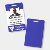 Aangepaste personeelsfoto-ID - Blauw, Verticaal Badge (Voor- en achterkant)