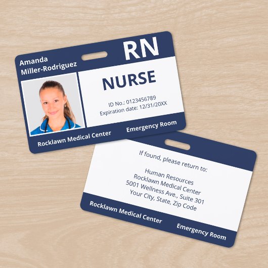 Aangepaste personeelsfoto marineblauwe medische ID Badge