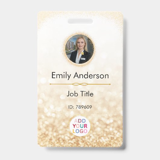 Aangepaste Personeelsfoto Naam Badge met Logo (Front)