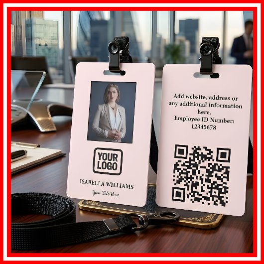 Aangepaste personeelsfoto, QR-code, logo, naamkaar Badge