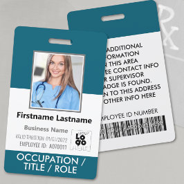 Aangepaste personeelsfoto, streepjescode, + logo B Badge