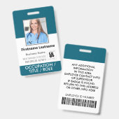 Aangepaste personeelsfoto, streepjescode, + logo B Badge (Voor- en achterkant)