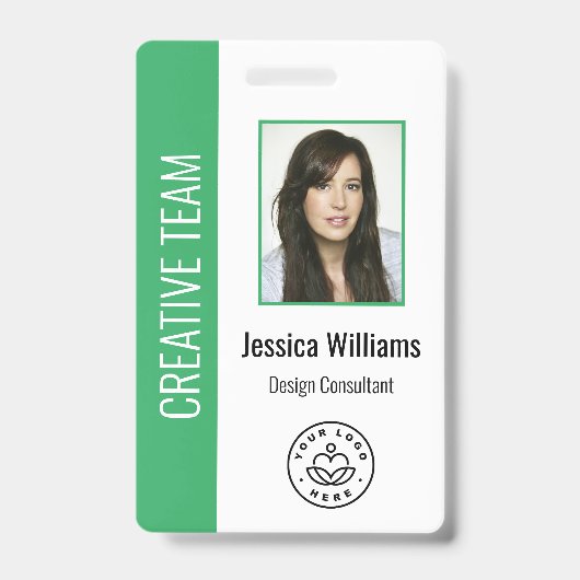 Aangepaste personeelsfoto, streepjescode, logo, na badge (Voorzijde)