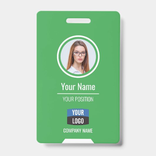 Aangepaste personeelsfoto, streepjescode, logo, na badge (Voorzijde)