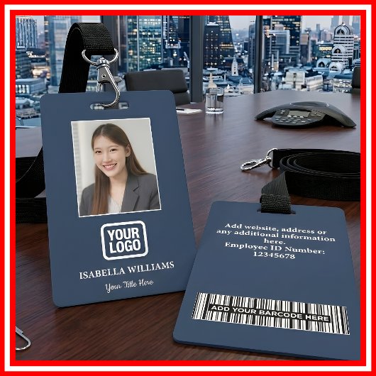 Aangepaste personeelsfoto, streepjescode, logo, na badge