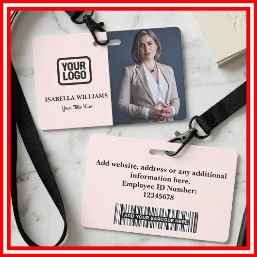 Aangepaste personeelsfoto, streepjescode, logo, na badge