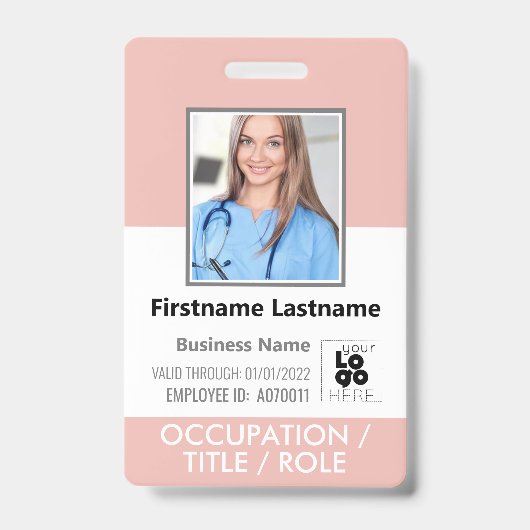 Aangepaste personeelsfoto, streepjescode, + Logo R Badge (Voorzijde)