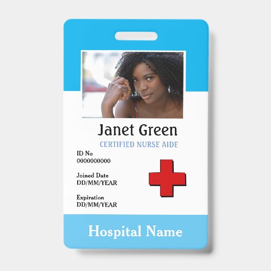 Aangepaste personeelsfoto verpleegster dokter naam badge (Voorzijde)