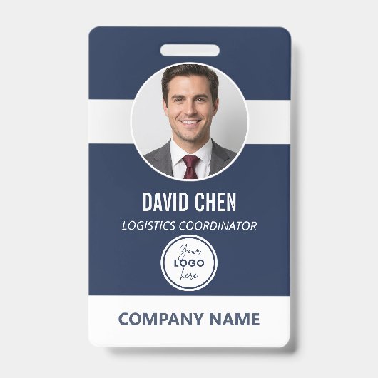Aangepaste personeelskaart met foto en logo badge (Voorzijde)