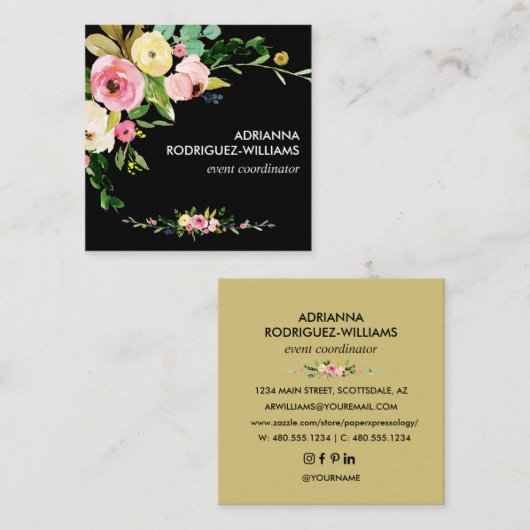 Aangepaste persoonlijke Blush boho Flowers Name Sm Vierkante Visitekaartje (Voorkant / Achterkant)