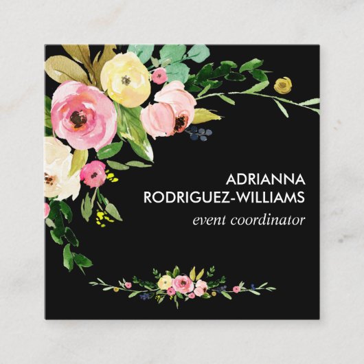 Aangepaste persoonlijke Blush boho Flowers Name Sm Vierkante Visitekaartje (Voorkant)