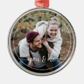 Aangepaste persoonlijke foto Eenvoudige liefdesquo Metalen Ornament (Voorkant)