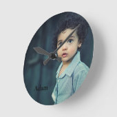 Aangepaste persoonlijke foto- en tekst ronde klok (Hoek)