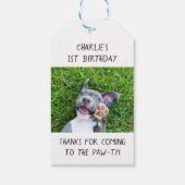 Aangepaste persoonlijke foto-uppy Dog Birthday Par Cadeaulabel (Achterkant)