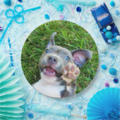 Aangepaste persoonlijke foto-uppy Dog Birthday Par Papieren Bordje (Feest)