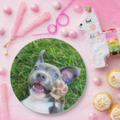 Aangepaste persoonlijke foto-uppy Dog Birthday Par Papieren Bordje (Feest)