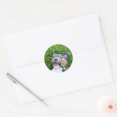 Aangepaste persoonlijke foto-uppy Dog Birthday Par Ronde Sticker (Envelop)