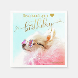 Aangepaste persoonlijke foto-uppy Dog Birthday Par Servet