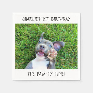 Aangepaste persoonlijke foto-uppy Dog Birthday Par Servet