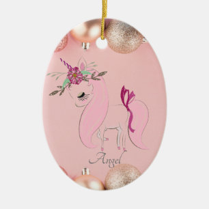 Aangepaste persoonlijke meisjes Unicorn Horse Keramisch Ornament