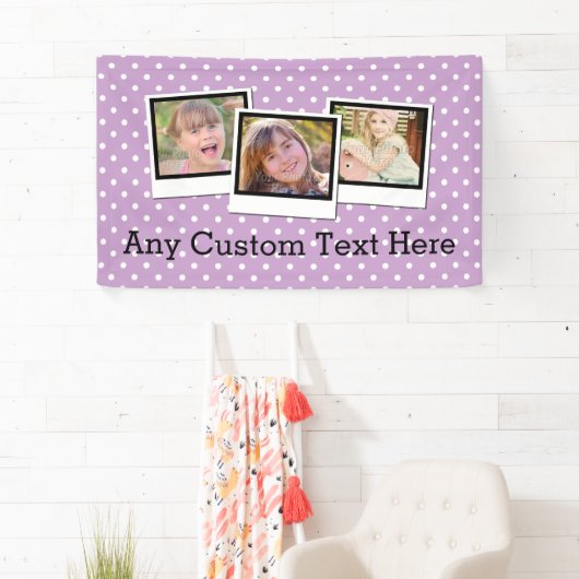 Aangepaste persoonlijke Paarse meisjes Polka Dot 3 Spandoek (Insitu)