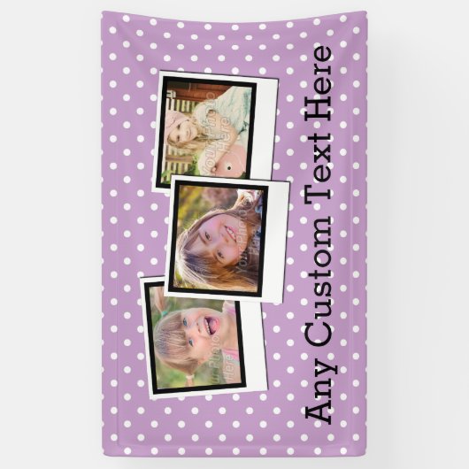 Aangepaste persoonlijke Paarse meisjes Polka Dot 3 Spandoek (Verticaal)
