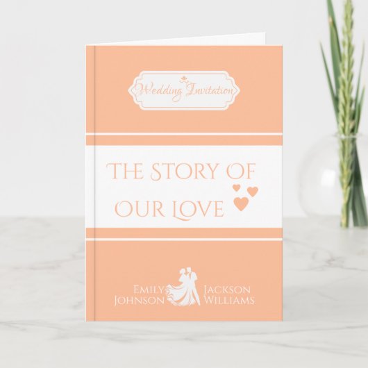 Aangepaste perzik boek-thema bruiloft uitnodiging (Voorkant)