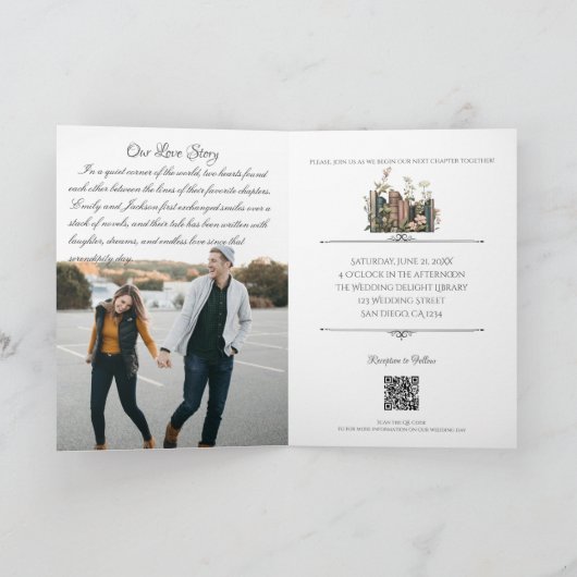 Aangepaste perzik boek-thema bruiloft uitnodiging (Binnen)