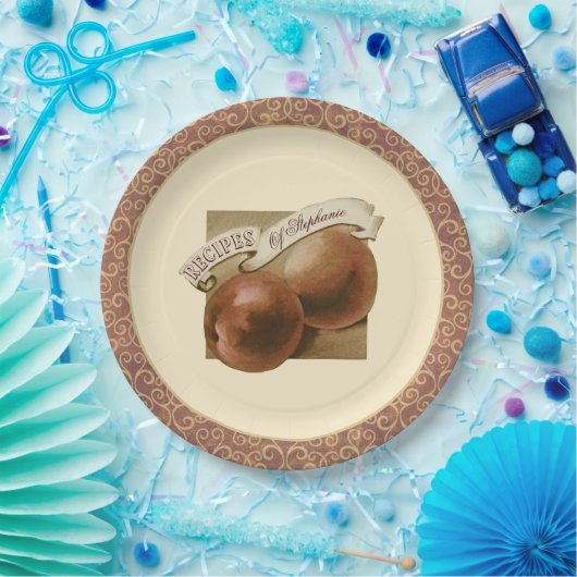 Aangepaste perziken Elegant Retro Recipes Papieren Bordje (Feest)