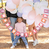Aangepaste perzikkoraalroze gelukkige verjaardag vlaggetjes