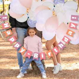 Aangepaste perzikkoraalroze gelukkige verjaardag vlaggetjes