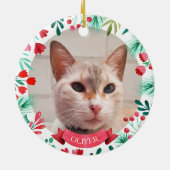 Aangepaste Pet Cat Photo Waterverf Botanicals Keramisch Ornament (Achterkant)