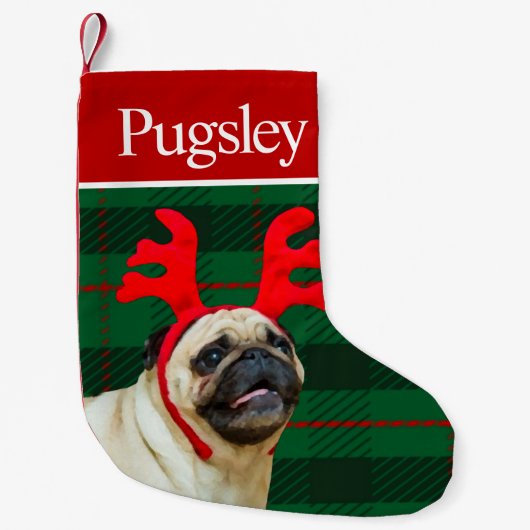 Aangepaste Pet Dog Photo Holiday Persoonlijke Pug Kleine Kerstsok (Voorkant)
