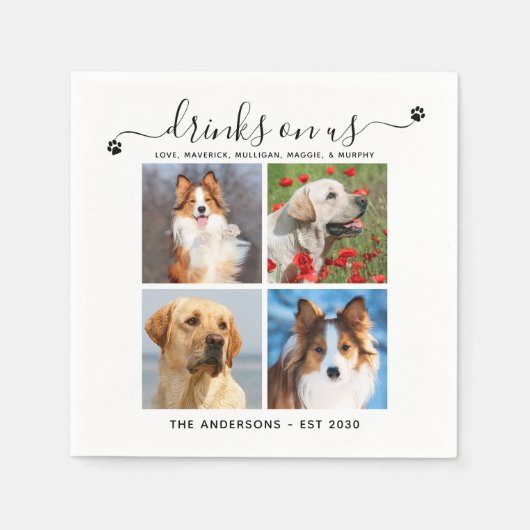 Aangepaste Pet Dog Wedding 4 Foto Drinken op Ameri Servet (Voorkant)