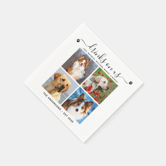 Aangepaste Pet Dog Wedding 4 Foto Drinken op Ameri Servet (Hoek)