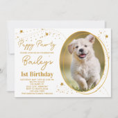 Aangepaste Pet Foto Gold Stars Puppy Dog Birthday Kaart (Voorkant)