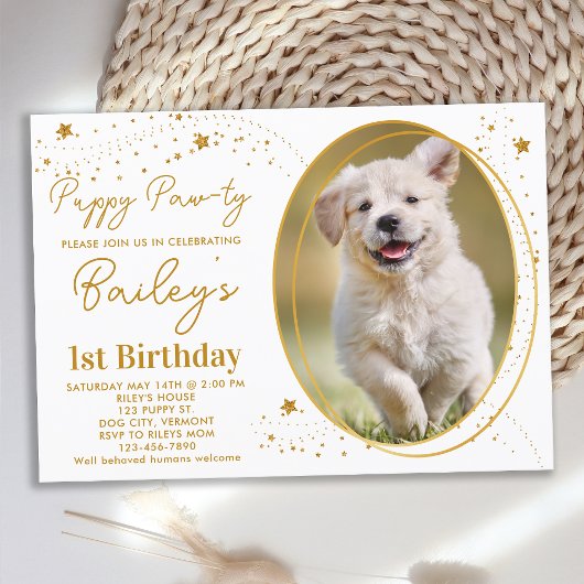 Aangepaste Pet Foto Gold Stars Puppy Dog Birthday Kaart