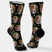 Aangepaste Pet Foto Hart Zwart Wit Paw Print Sokken (Gebogen)