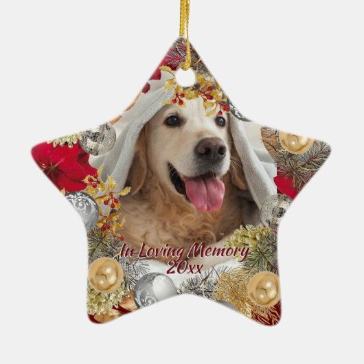 Aangepaste PET-FOTO-HERDENKING Kerstkrans Keramisch Ornament (Achterkant)
