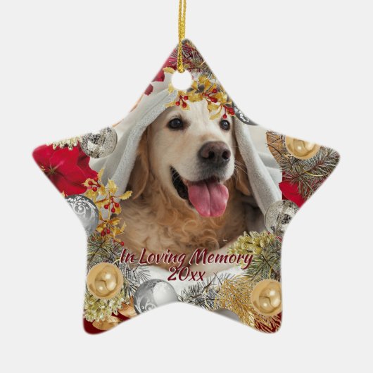 Aangepaste PET-FOTO-HERINNERING Kerstkrans Keramisch Ornament (Voorkant)