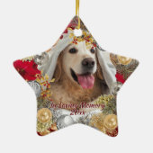 Aangepaste PET-FOTO-HERINNERING Kerstkrans Keramisch Ornament (Achterkant)