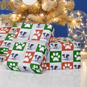Aangepaste Pet Foto Rood en Groene Poot Print Patr Cadeaupapier