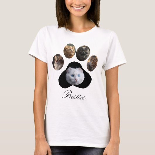 Aangepaste PET-fotocollage Paw Print Shape T-shirt (Voorkant)