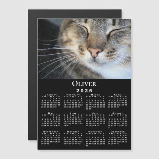 Aangepaste Pet Fotonaam 2025 Kalender Zwarte Magne (Voorkant / Achterkant)
