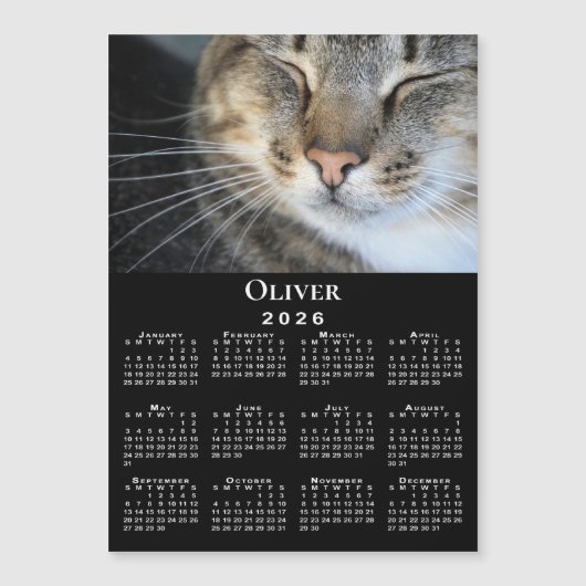 Aangepaste Pet Fotonaam 2026 Kalender Zwarte Magne (Voorkant)