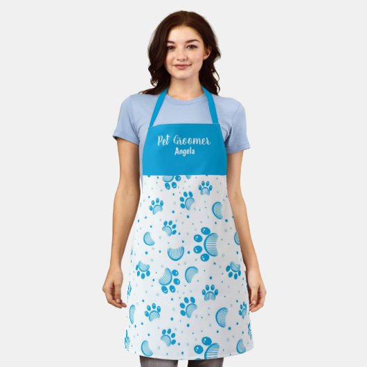 Aangepaste Pet Groomer Blue Paw Apron Schort (Gedragen)