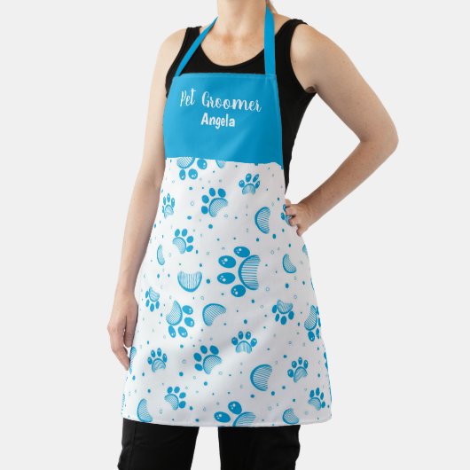 Aangepaste Pet Groomer Blue Paw Apron Schort (Insitu)